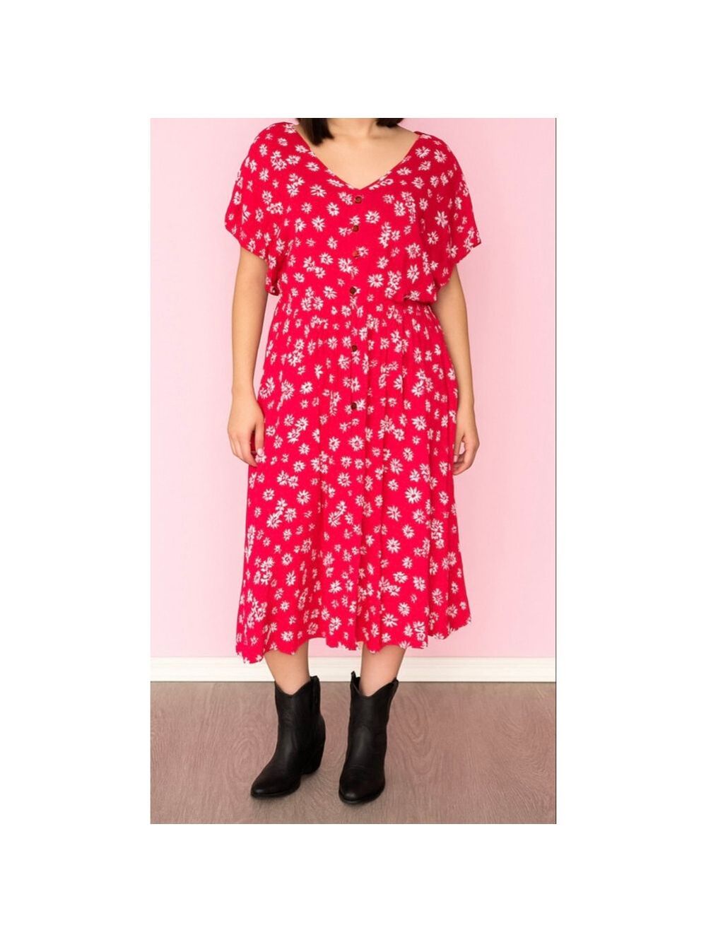 Indigo Rose size 2x red dress short sleeve white flowers elastic waist